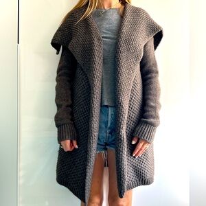 VINCE Heavyweight Open Front Long Knit Cardigan Sweater (herringbone pattern)